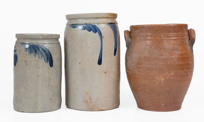 Lot of Three: American Stoneware Jars w/ Floral Decoration