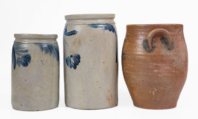 Lot of Three: American Stoneware Jars w/ Floral Decoration