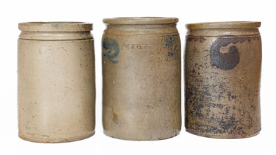 Lot of Three: STRASBURG, VA Stoneware Jars w/ Maker s Marks