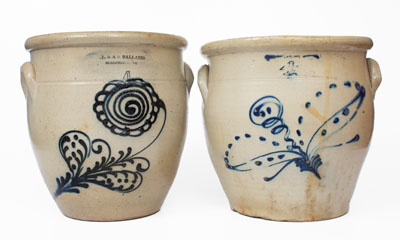 Lot of Two: 4 Gal. Stoneware Jars w/ Floral Decoration, Northeastern U.S. origin
