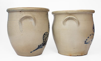 Lot of Two: 4 Gal. Stoneware Jars w/ Floral Decoration, Northeastern U.S. origin
