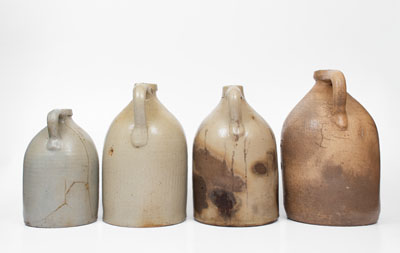 Lot of Four: Northeastern Stoneware Jugs with Bird Decorations