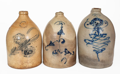 Lot of Three: New York State Stoneware Jugs w/ Floral Decoration