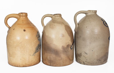 Lot of Three: New York State Stoneware Jugs w/ Floral Decoration
