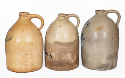 Lot of Three: New York State Stoneware Jugs w/ Floral Decoration