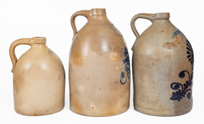 Lot of Three: Northeastern Stoneware Jugs with Floral Decoration