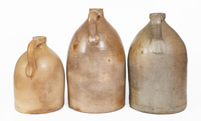 Lot of Three: Northeastern Stoneware Jugs with Floral Decoration