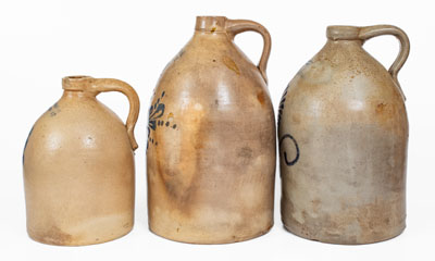 Lot of Three: Northeastern Stoneware Jugs with Floral Decoration