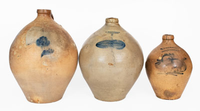 Lot of Three: Ovoid Northeastern U.S. Stoneware Jugs