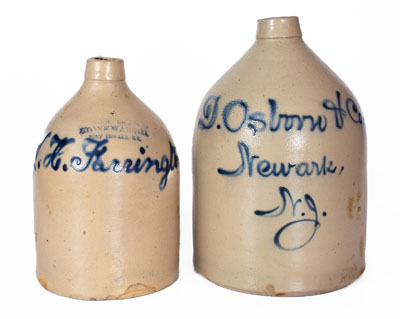 Lot of Two: Northeastern Stoneware Jugs w/ Cobalt Script Advertising