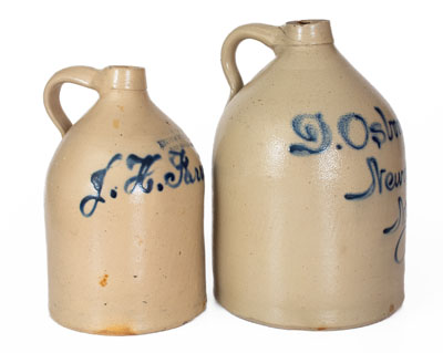 Lot of Two: Northeastern Stoneware Jugs w/ Cobalt Script Advertising