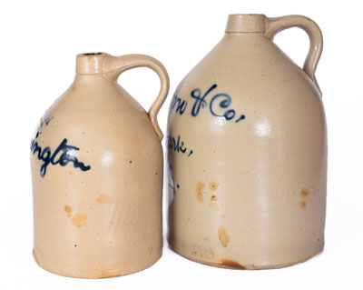 Lot of Two: Northeastern Stoneware Jugs w/ Cobalt Script Advertising