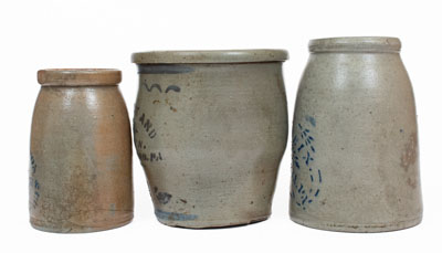 Lot of Three: Western Pennsylvania Stenciled Stoneware Jars