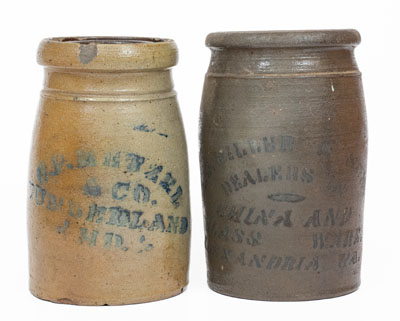 Lot of Two: Western PA Advertising Jars for CUMBERLAND, MD and ALEXANDRIA, VA