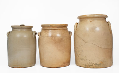 Lot of Three: Decorated Northeastern U.S. Stoneware Jars