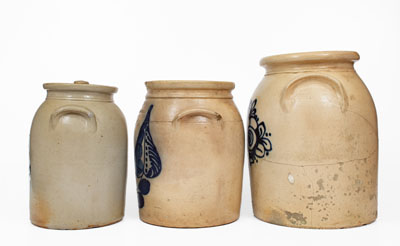 Lot of Three: Decorated Northeastern U.S. Stoneware Jars