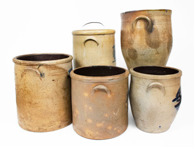 Lot of Five: Midwestern Stoneware Jars with Floral Decoration