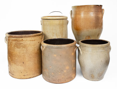 Lot of Five: Midwestern Stoneware Jars with Floral Decoration