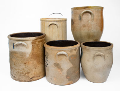 Lot of Five: Midwestern Stoneware Jars with Floral Decoration