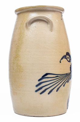 6 Gal. WHITES UTICA Stoneware Churn w/ Elaborate Slip-Trailed Bird Decoration