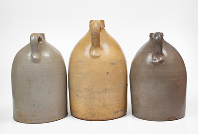 Lot of Three: Decorated Northeastern U.S. Stoneware Jugs, c1875