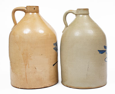 Lot of Two: Stoneware Jugs w/ Bird Decoration attrib. Fulper, Flemington, NJ
