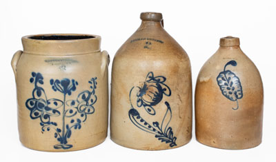 Lot of Three: Decorated New York State Stoneware w/ Maker s Marks