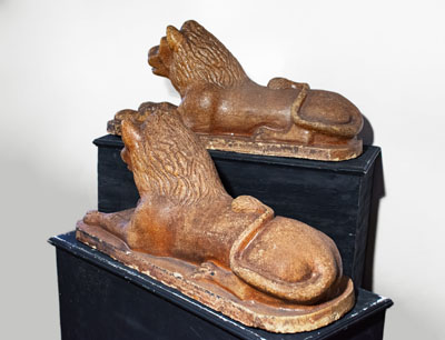 Monumental Pair of Sewer Tile Lion Statues, late 19th century, probably Ohio