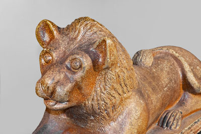 Monumental Pair of Sewer Tile Lion Statues, late 19th century, probably Ohio