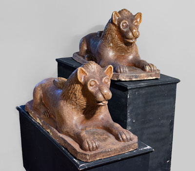 Monumental Pair of Sewer Tile Lion Statues, late 19th century, probably Ohio
