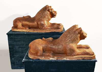 Monumental Pair of Sewer Tile Lion Statues, late 19th century, probably Ohio