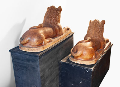 Monumental Pair of Sewer Tile Lion Statues, late 19th century, probably Ohio