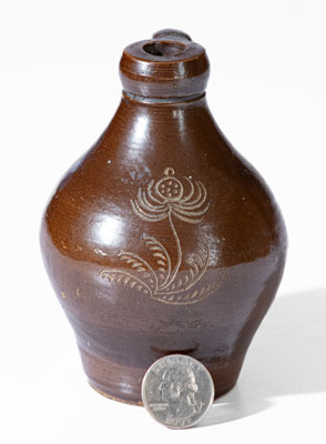 Miniature Albany-Glazed Northeastern Stoneware Jug w/ Incised Floral, possibly Julius Norton