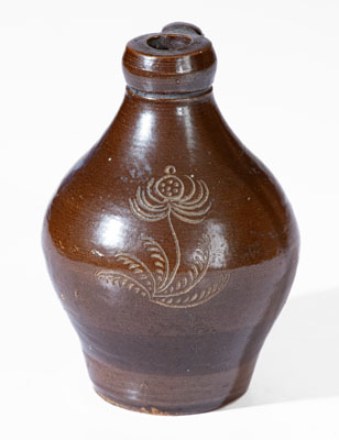 Miniature Albany-Glazed Northeastern Stoneware Jug w/ Incised Floral, possibly Julius Norton
