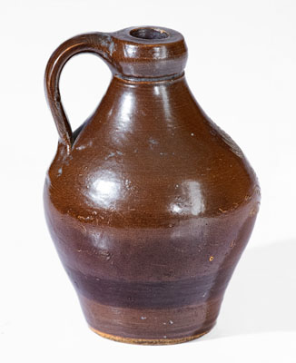 Miniature Albany-Glazed Northeastern Stoneware Jug w/ Incised Floral, possibly Julius Norton