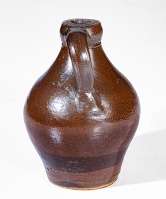 Miniature Albany-Glazed Northeastern Stoneware Jug w/ Incised Floral, possibly Julius Norton