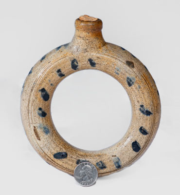 Rare Small-Sized Stoneware Ring Flask w/ Cobalt Decoration