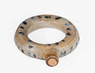 Rare Small-Sized Stoneware Ring Flask w/ Cobalt Decoration
