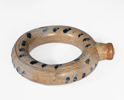 Rare Small-Sized Stoneware Ring Flask w/ Cobalt Decoration