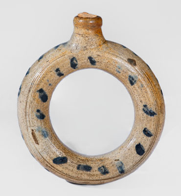Rare Small-Sized Stoneware Ring Flask w/ Cobalt Decoration