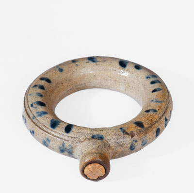 Rare Small-Sized Stoneware Ring Flask w/ Cobalt Decoration