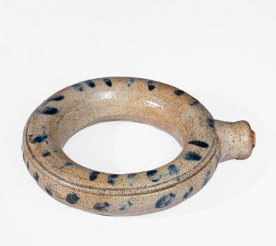 Rare Small-Sized Stoneware Ring Flask w/ Cobalt Decoration