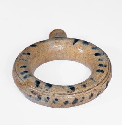 Rare Small-Sized Stoneware Ring Flask w/ Cobalt Decoration