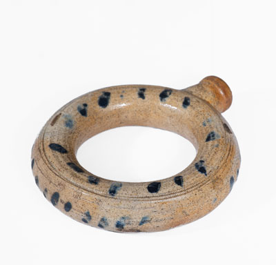 Rare Small-Sized Stoneware Ring Flask w/ Cobalt Decoration