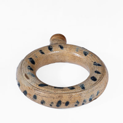 Rare Small-Sized Stoneware Ring Flask w/ Cobalt Decoration