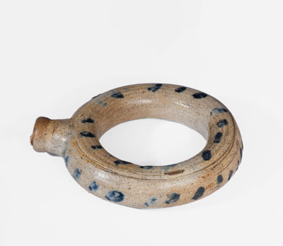 Rare Small-Sized Stoneware Ring Flask w/ Cobalt Decoration
