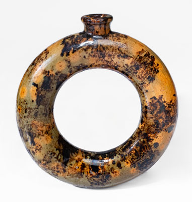 Manganese-Decorated New England Redware Ring Flask