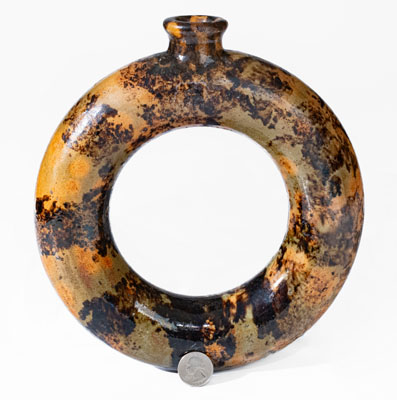 Manganese-Decorated New England Redware Ring Flask