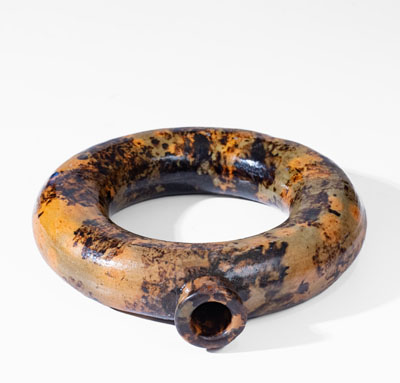 Manganese-Decorated New England Redware Ring Flask