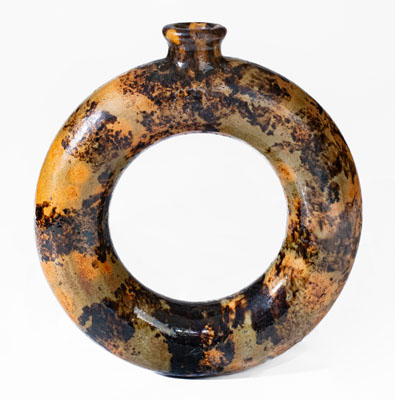 Manganese-Decorated New England Redware Ring Flask